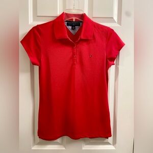 Women's Tommy Hilfiger Golf Shirt Medium Red Polo 3 Button Short Sleeves EUC